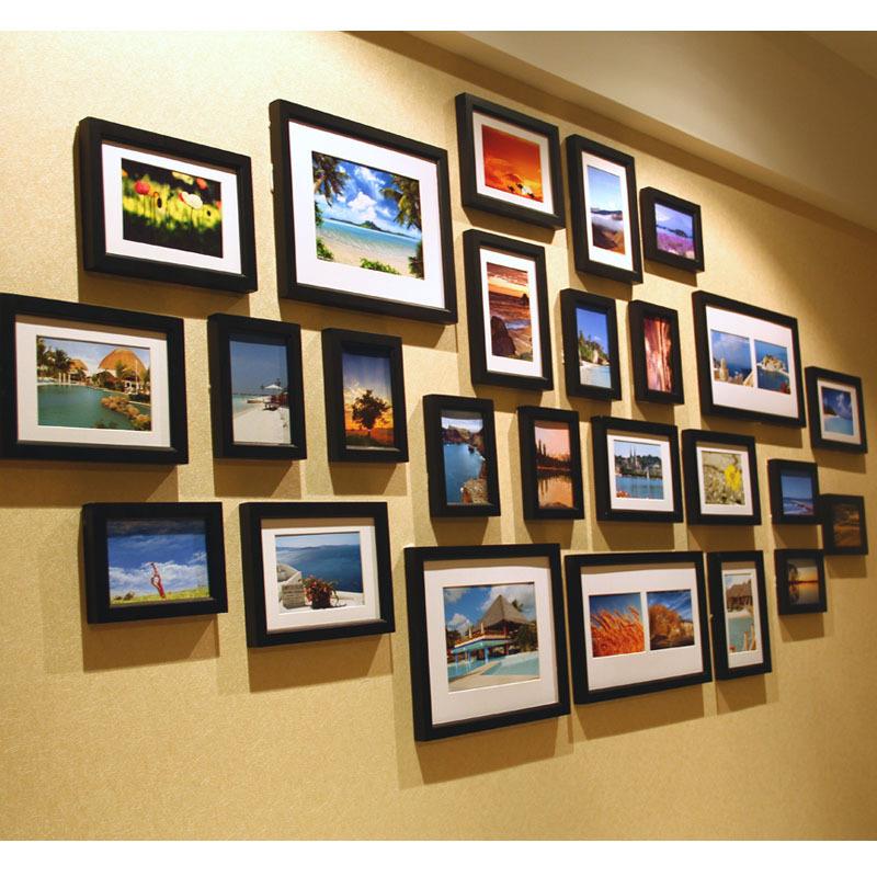 实木25框画框摆台 沙发背景墙创意摆台挂墙 卧式客厅拼图相框