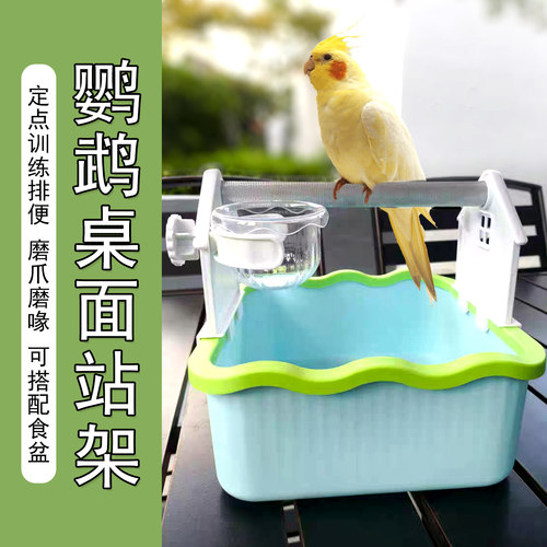 鹦鹉桌面站架定点排便训练垃圾桶
