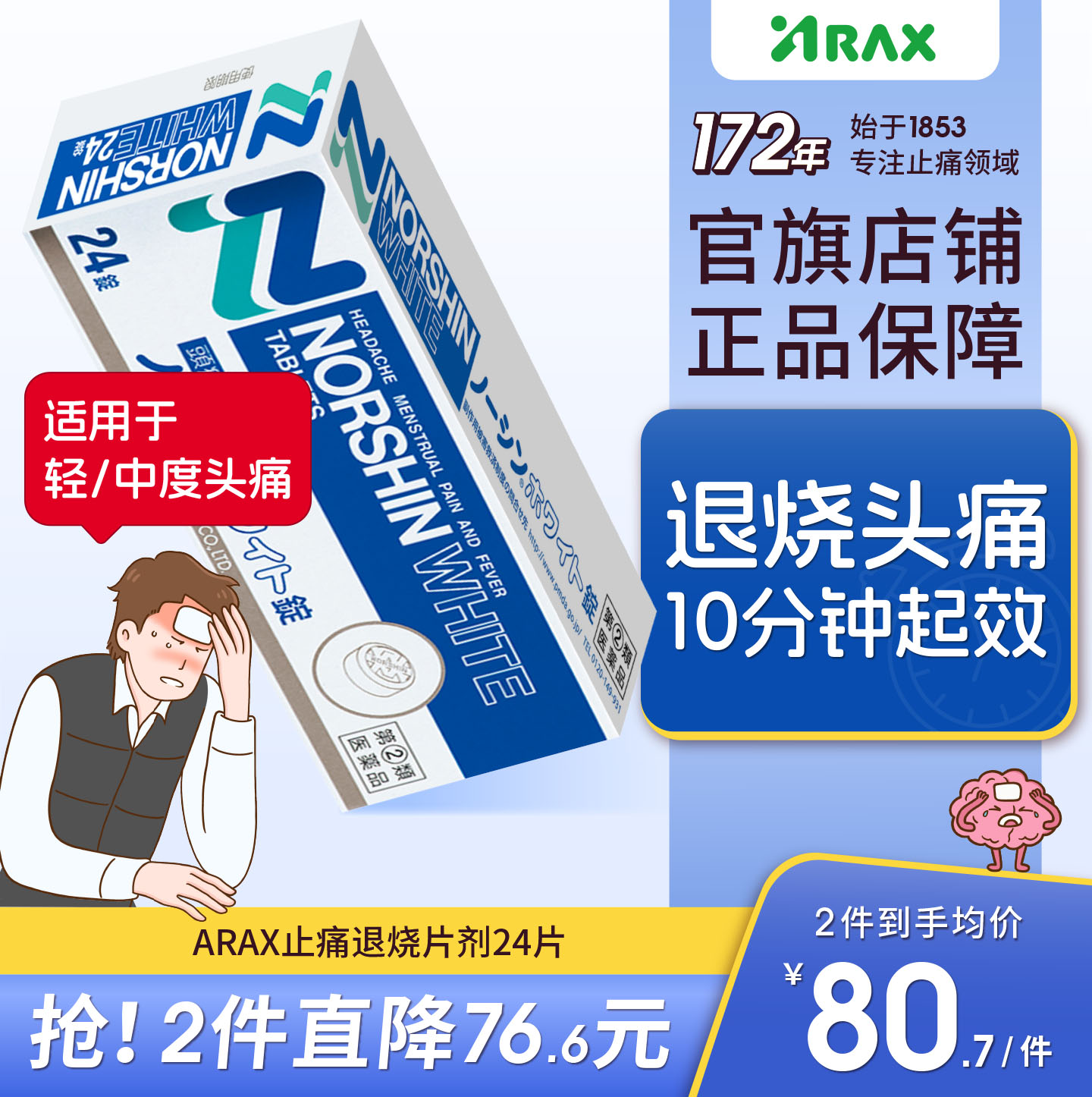 arax日本头疼药头痛要感冒头晕止疼药头痛片