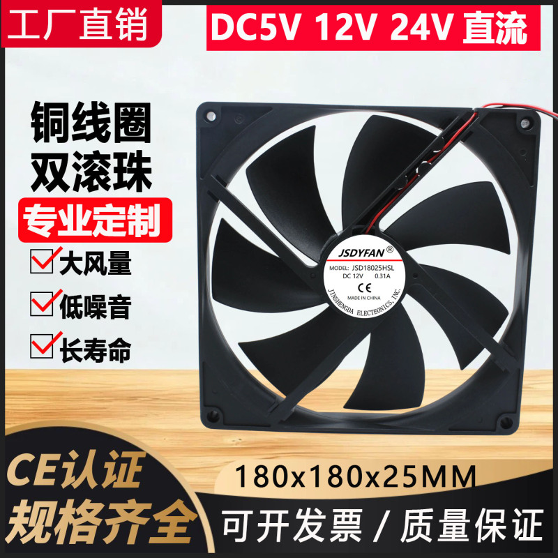 18CM/厘米18025大尺寸5V12V机箱机柜路由器散热风扇风机大风量USB