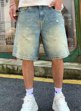 百搭水洗潮牌春秋季牛仔短裤休闲vibe做旧五分裤高街