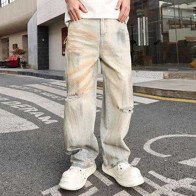 美式男潮高街破洞牛仔裤