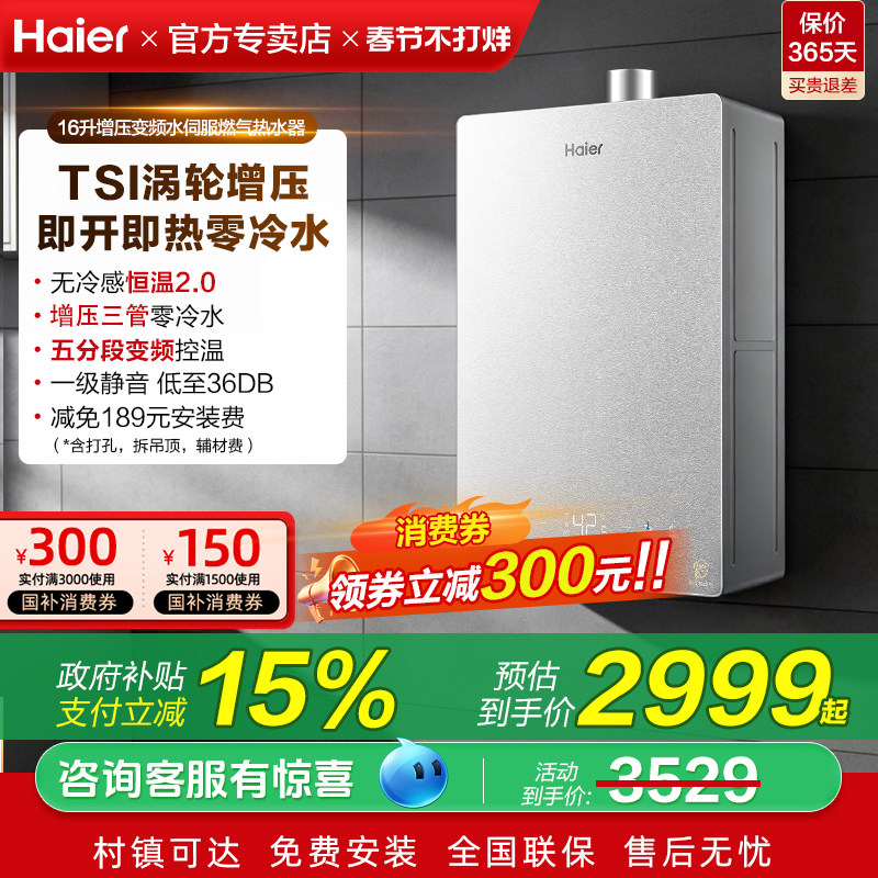 海尔燃气热水器家用天然气16升水伺服恒温五分段下置风机节能H10U