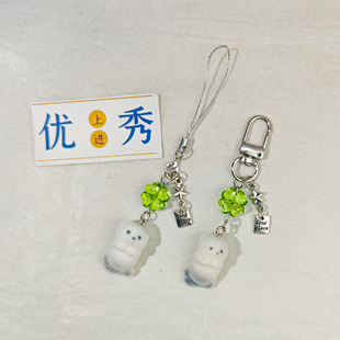 卡通植绒立体海獭手机链可爱动物毛绒挂件四叶草手工钥匙扣可爱风
