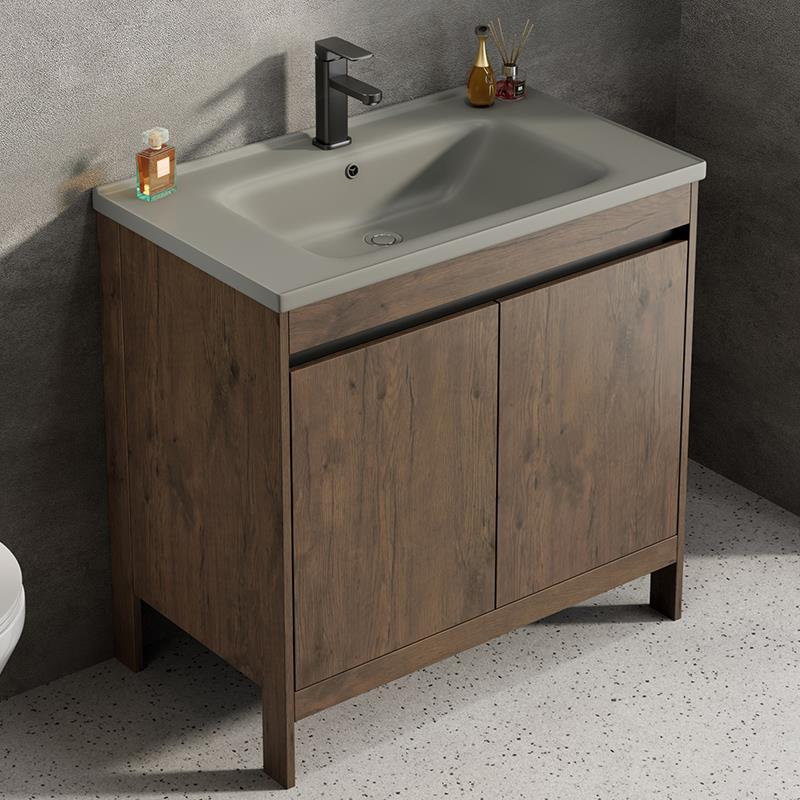 太空铝浴室柜组合卫生间洗手盆灰色陶瓷一体洗脸盆落地式洗漱台池