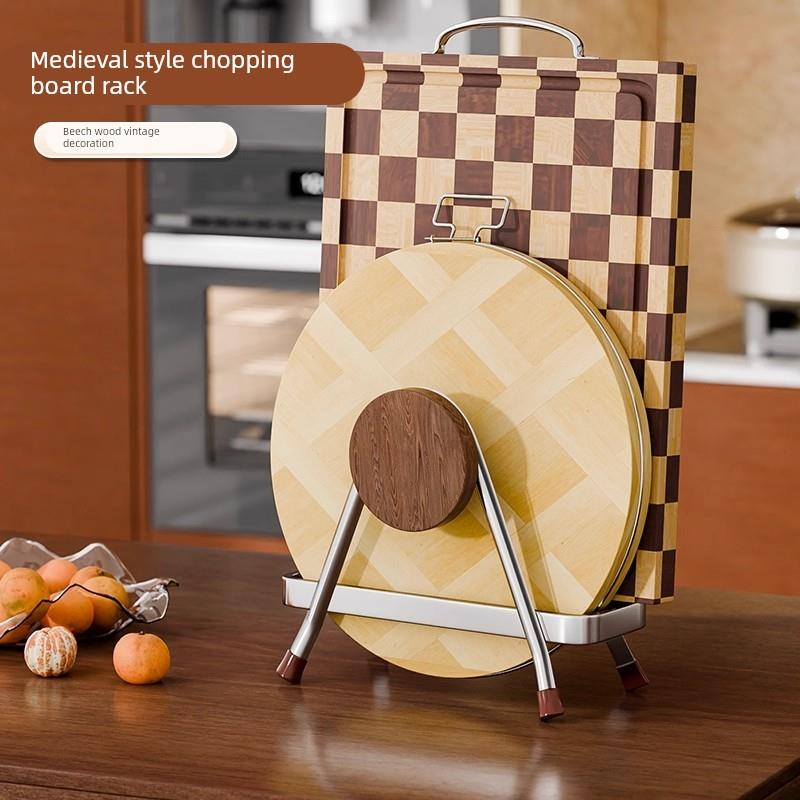 中古风菜墩放置架案板砧板收纳架厨房家用菜板架切菜板架子置物架