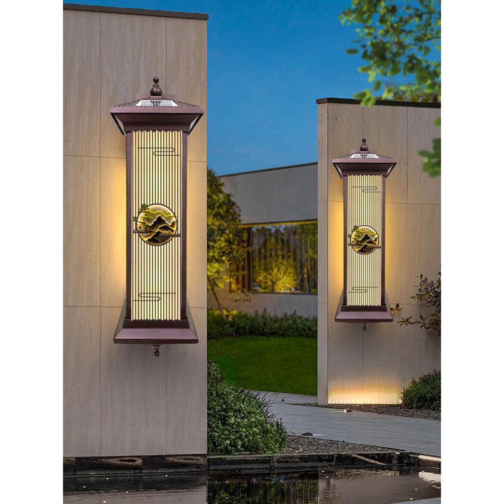 迎客松户外太阳能新中式壁灯防水家用庭院别墅花园大门柱子LED灯