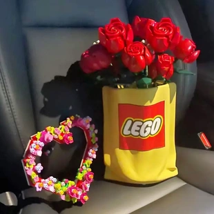 乐高花束花瓶积木lego褶皱摆件ins客厅玫瑰花玄关餐桌陶瓷插花器
