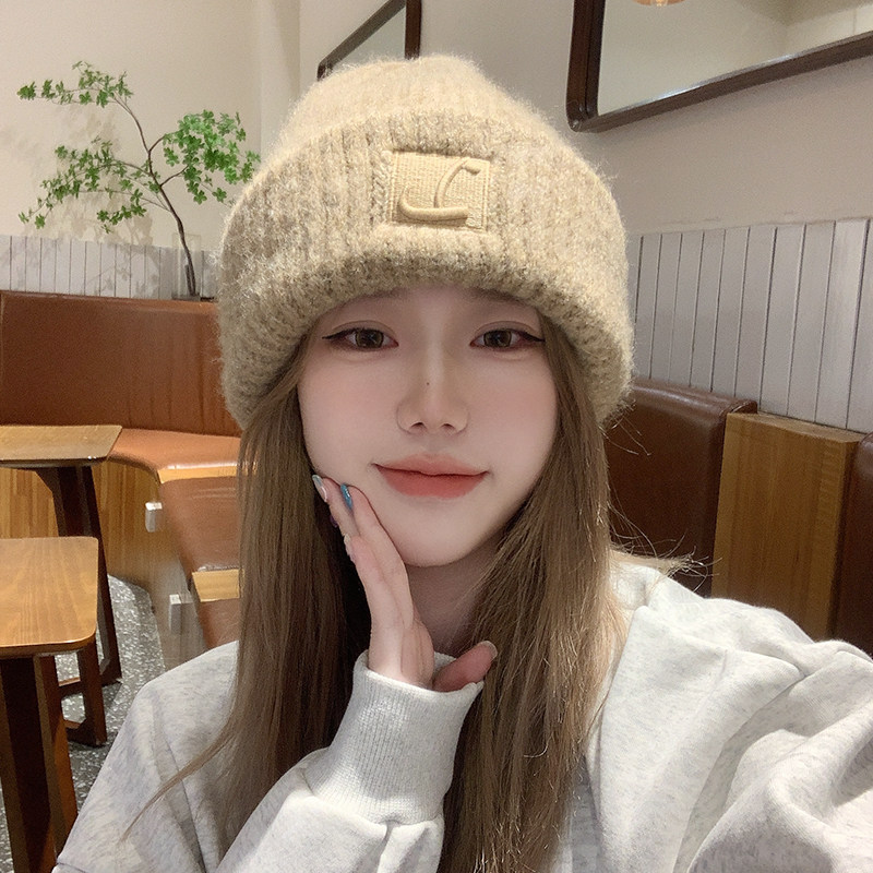 粗毛线帽子女秋冬新爆款大头围宽松保暖堆堆帽韩版显脸小针织冷帽
