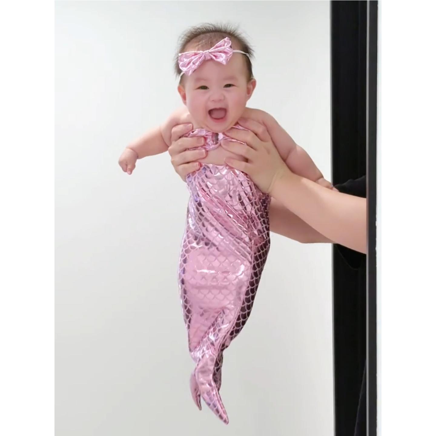小月龄宝宝衣服夏薄款搞怪美人鱼尾巴分体衣婴儿摄影拍照服装道具