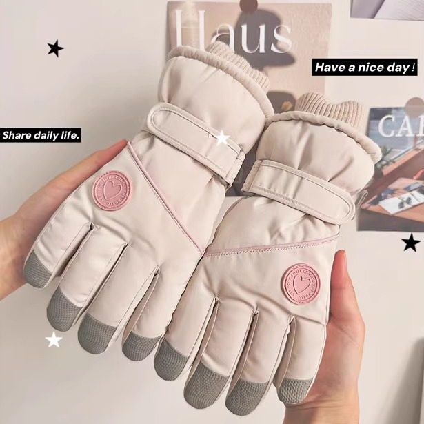 骑行手套冬季女士保暖加厚加绒可触屏东北电动车防寒冬天滑雪手套