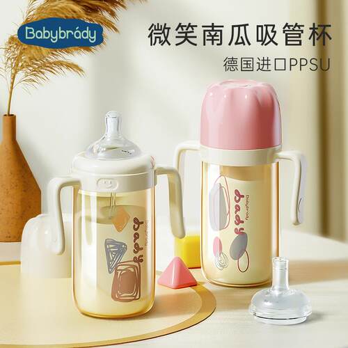 BabyBrady儿童水杯PPSU南瓜杯300ml婴童便携防胀气吸嘴喝水杯
