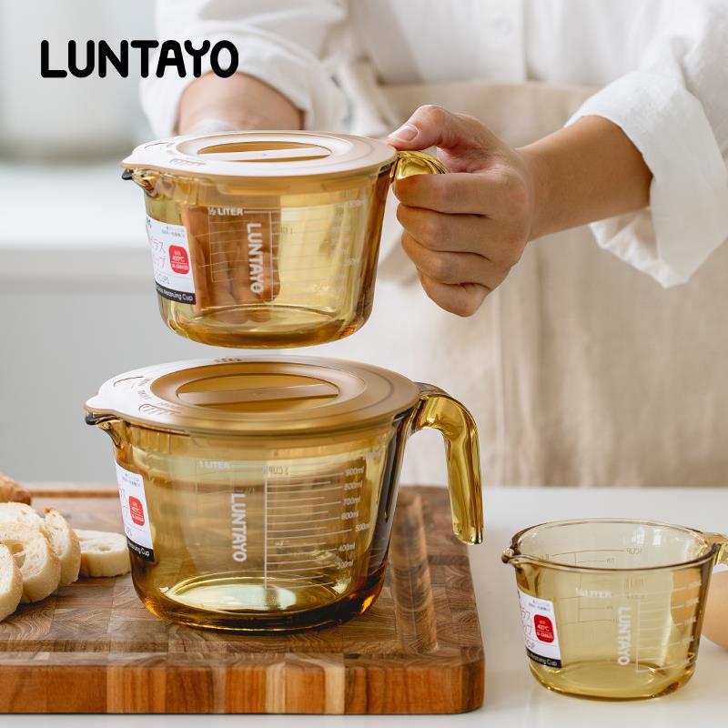 日本luntayo打蛋碗厨房用烘焙泡面碗带刻度可微波高硼硅玻璃量杯图片
