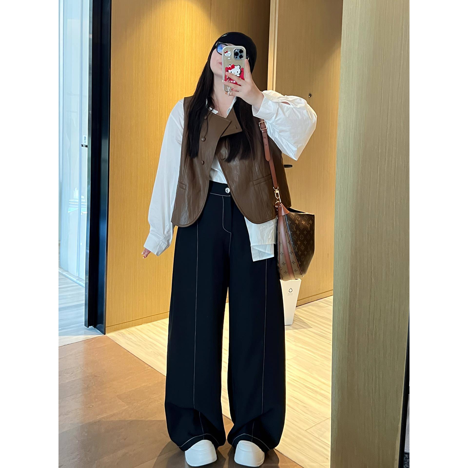 秋季新款大码显瘦百搭高腰明线遮胯西装裤200斤大码时尚阔腿裤女