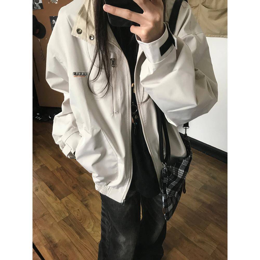 外套女春秋款2025新款百搭宽松设计感小众男女款潮牌工装夹克上衣