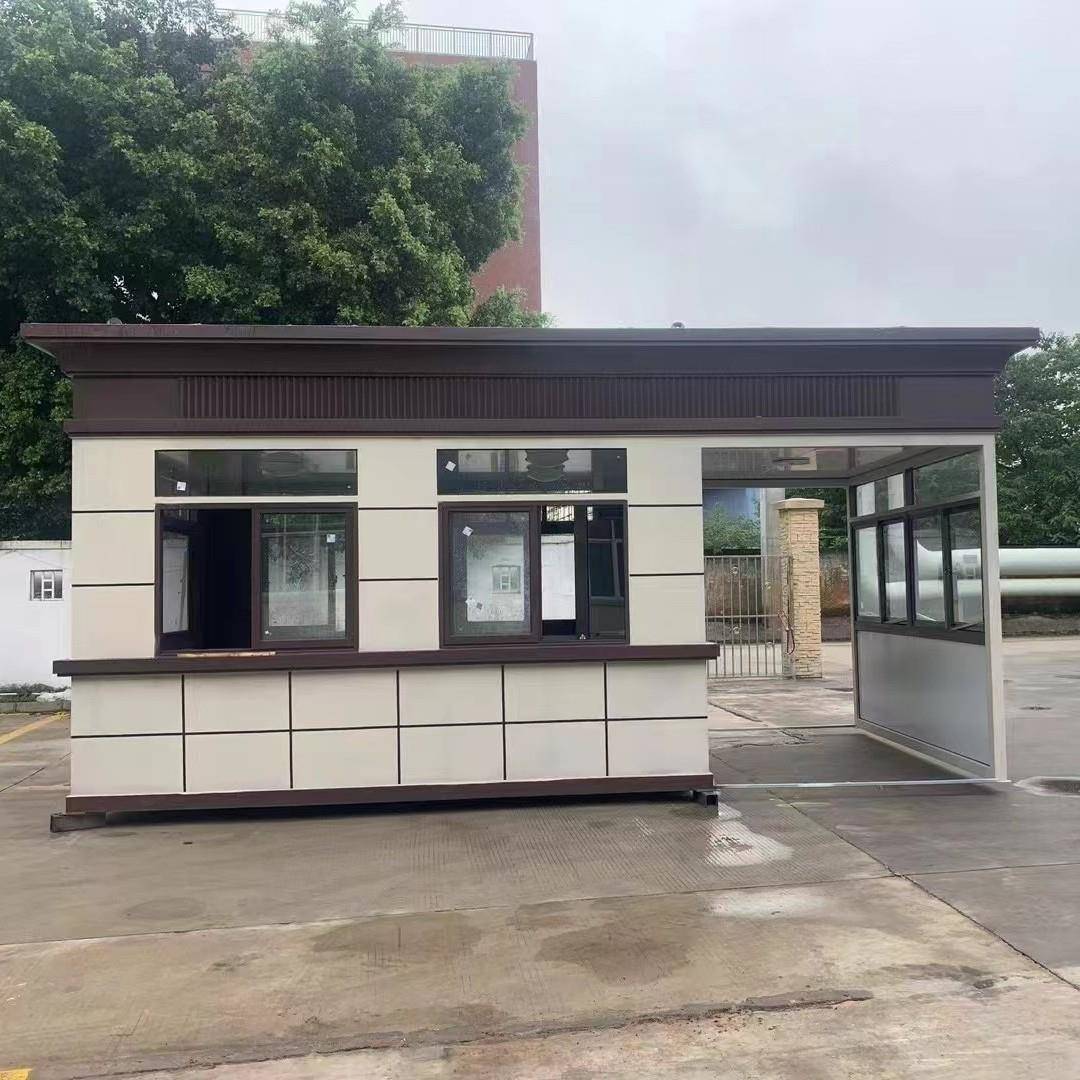 高端门卫保安岗亭厂家移动钢结构真石漆岗亭成品送货别墅欧式门岗