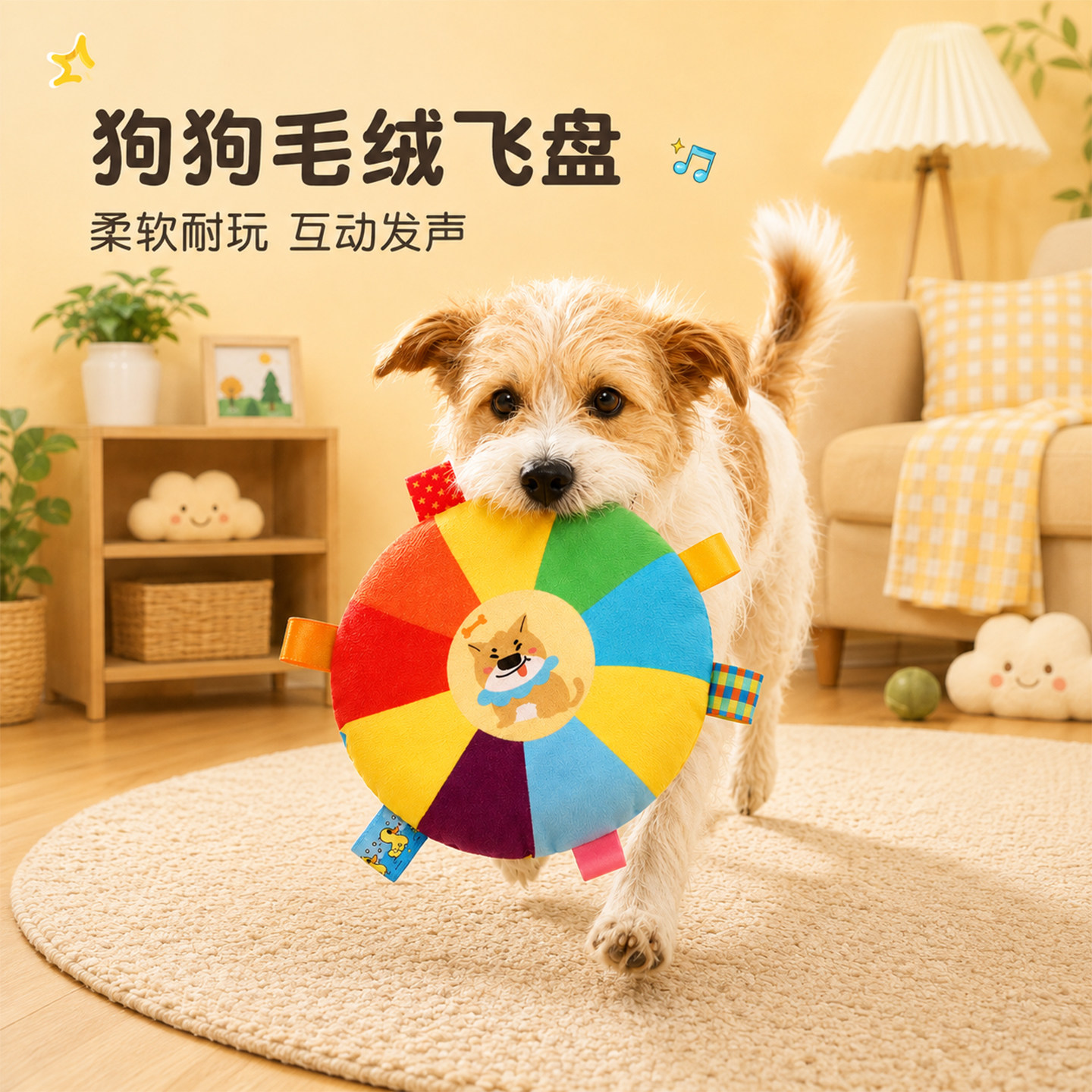 狗狗幼犬毛绒飞盘带铃铛户外互动图片
