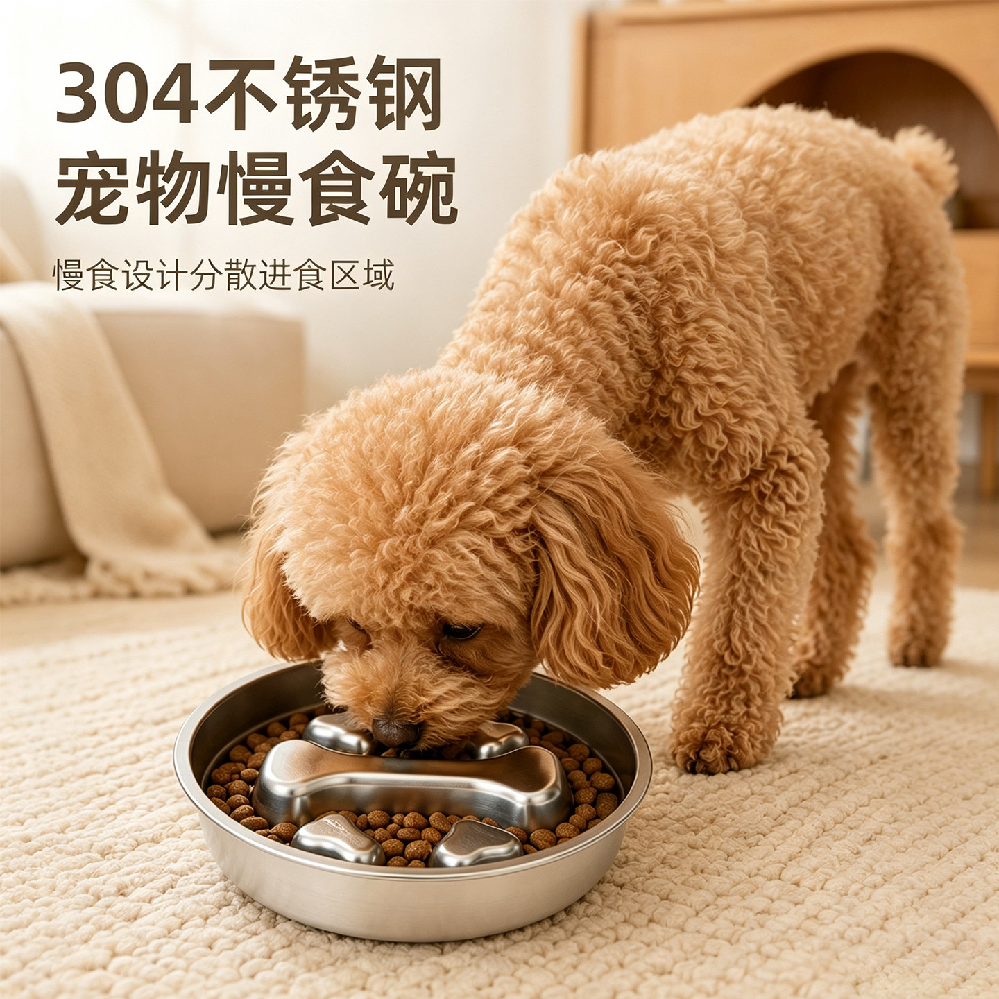 宠物慢食碗304不锈钢猫粮碗图片