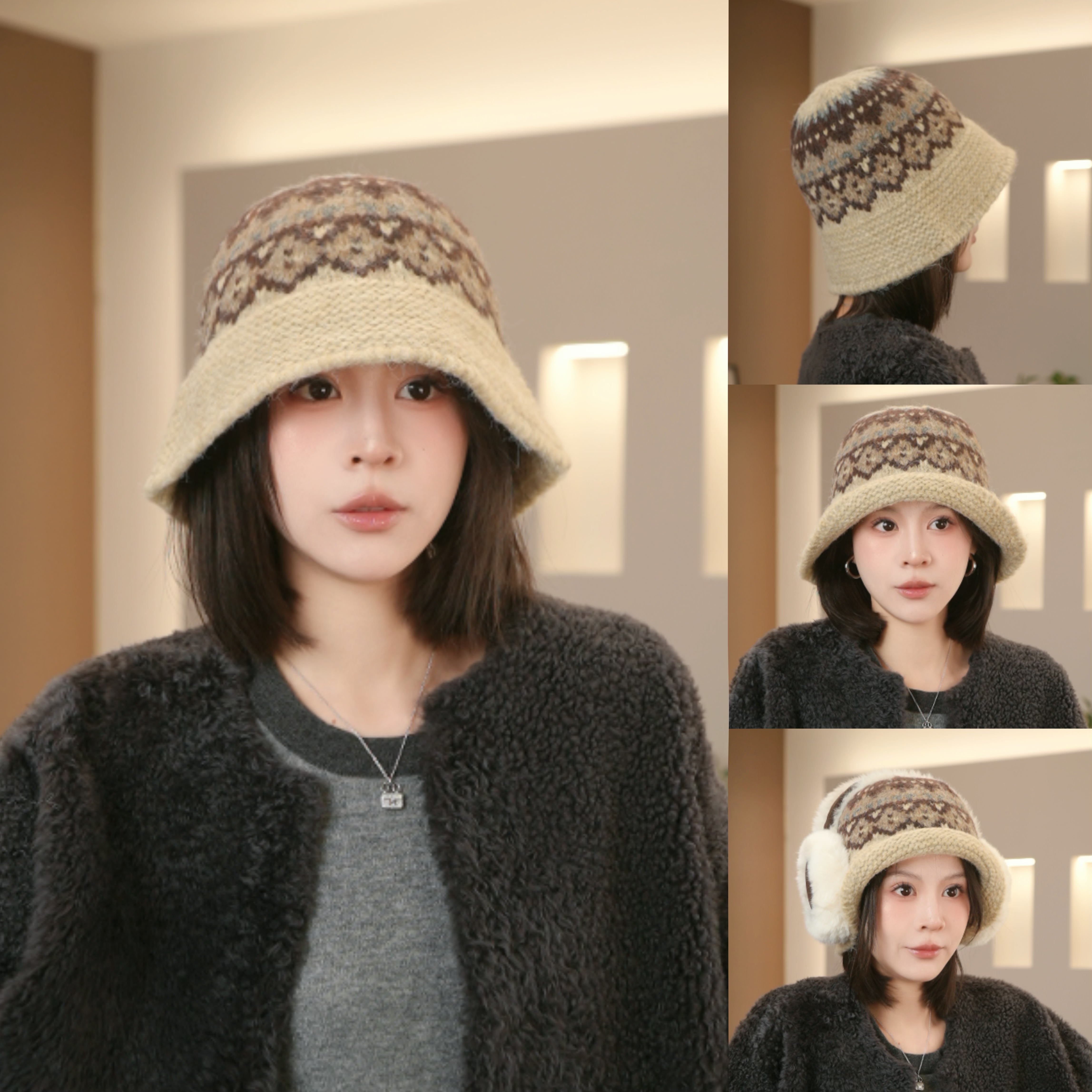 2025新款复古秋冬针织毛线帽女素颜遮脸显脸小渔夫帽保暖穿搭时尚