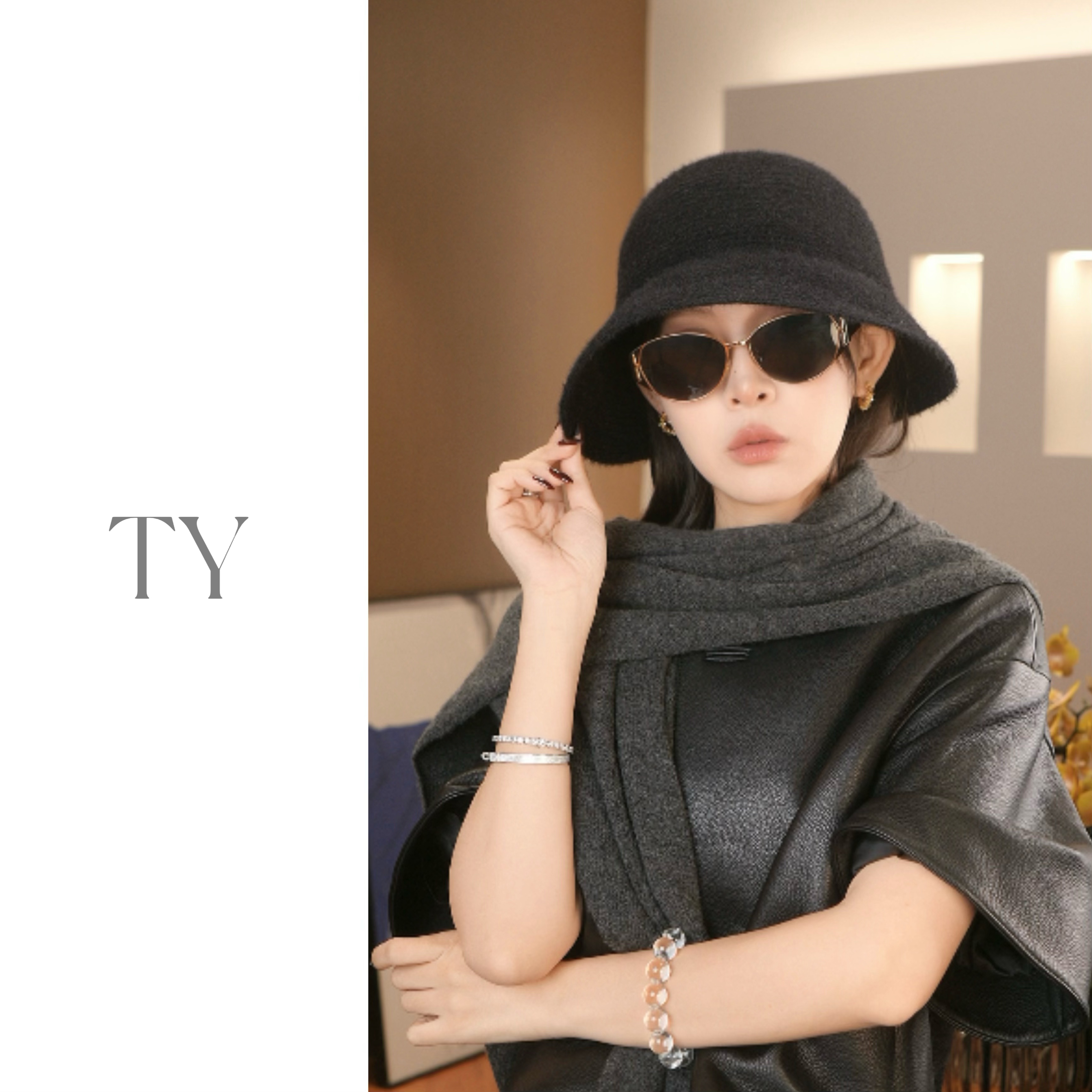 太一 高定设计水貂绒大帽檐渔夫帽女简约百搭气质显脸小