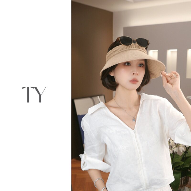 太一“夏日倾情”细针钩花轻薄可折叠空顶防晒遮阳帽女度假显脸小