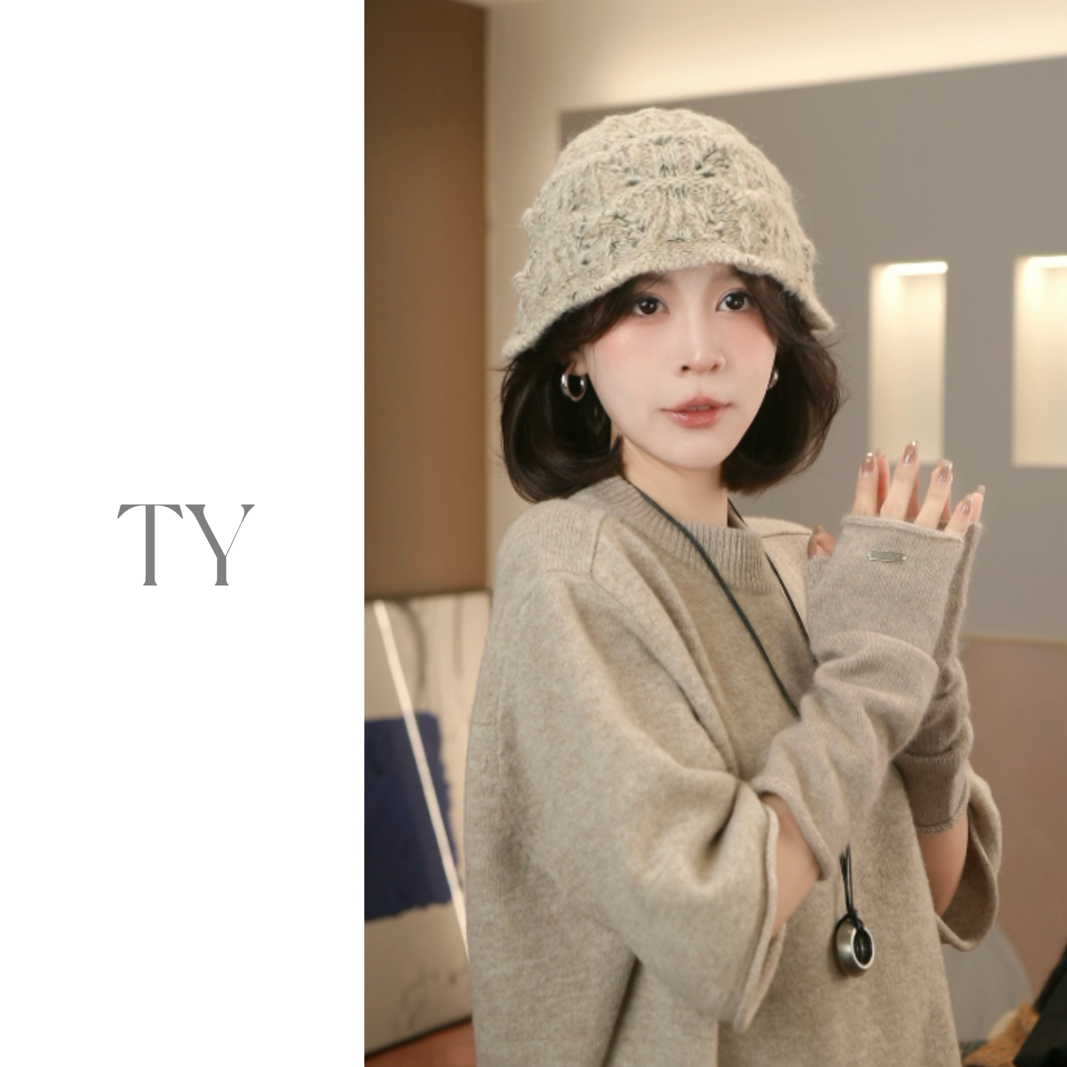 2025新款早春新款镂空花边森系针织包头帽渔夫帽时尚氛围感