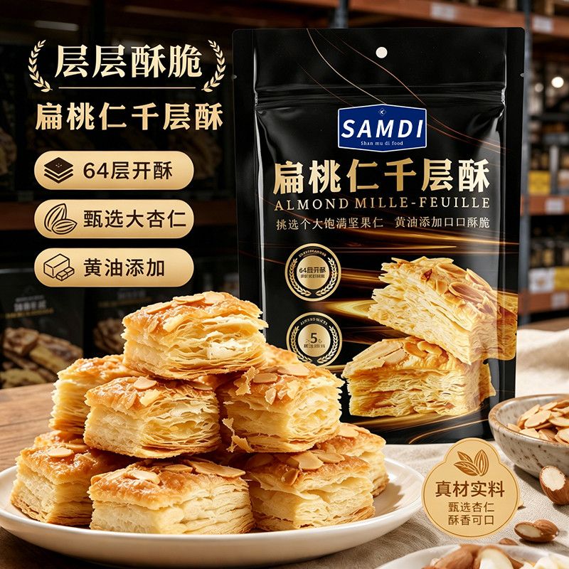 扁桃仁千层酥饼干办公休闲下午茶点心追剧学生宿舍零食官方旗舰店