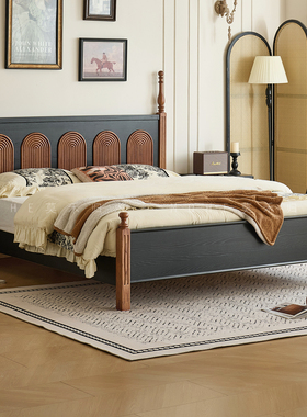 法式复古风白蜡木全实木床1米5卧室小户型双人床1.8m大床爱德华床