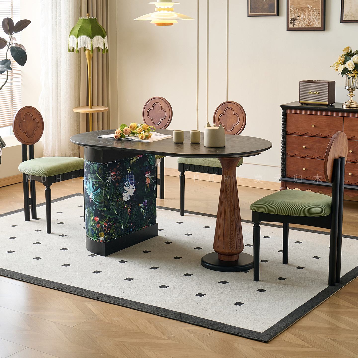 法式复古风白蜡木实木餐桌椅组合餐厅小户型家用南洋风椭圆形饭桌,住宅家具,实木餐桌,淘宝优惠券,粉丝福利购,淘宝优惠卷