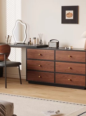 中古风梳妆台斗柜一体卧室法式复古风实木化妆台转角床尾收纳柜