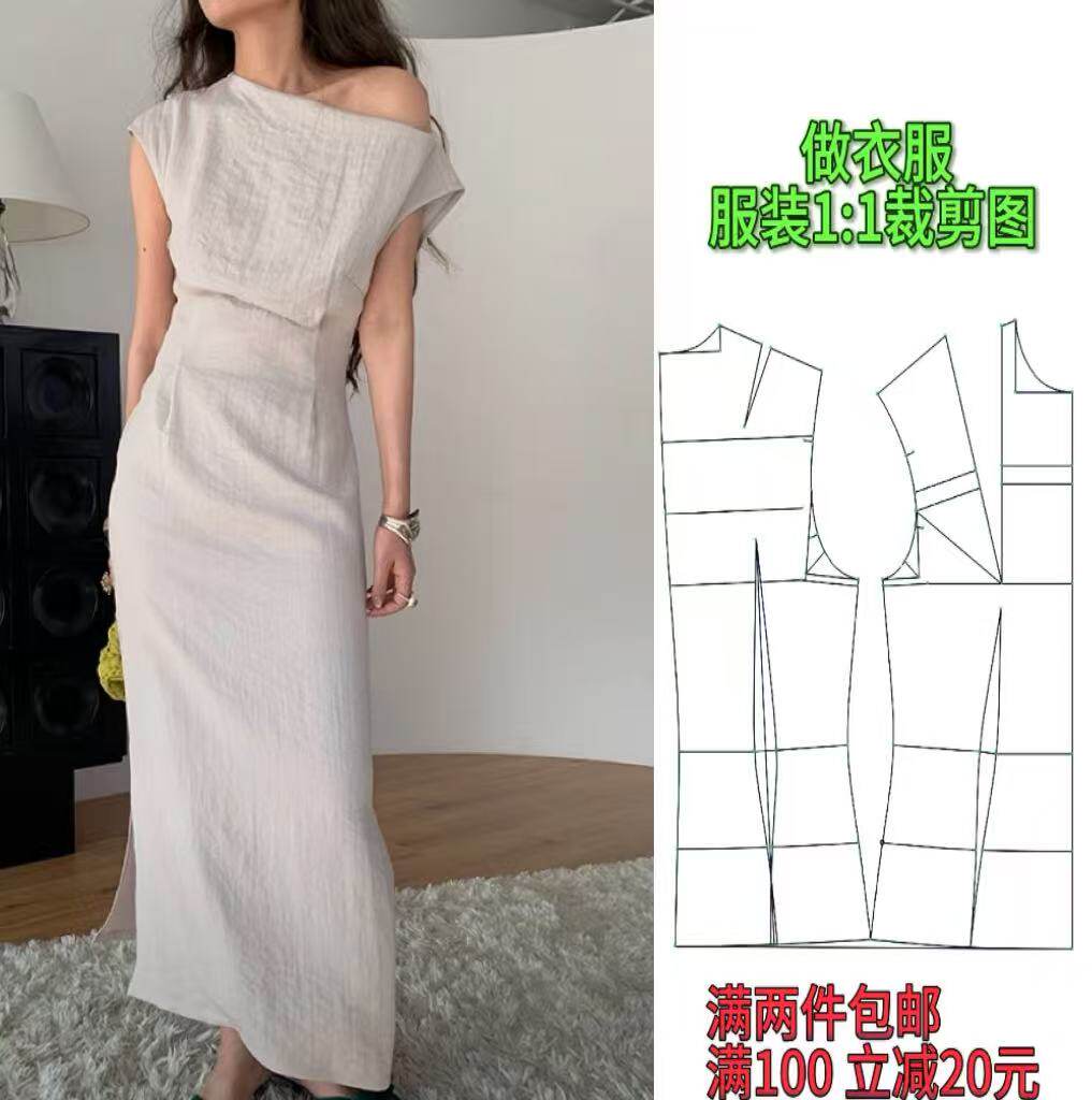 修身连衣裙一字领斜肩立体沙漏腰图片