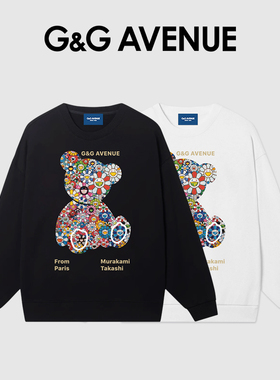 法国G&G AVENUE春秋款潮牌男士卫衣休闲宽松圆领小熊印花加绒上衣