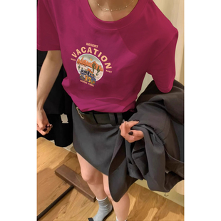百搭龄显瘦纯色上衣 港风chic纯棉圆领正肩短袖 t恤女夏季 新品 时尚