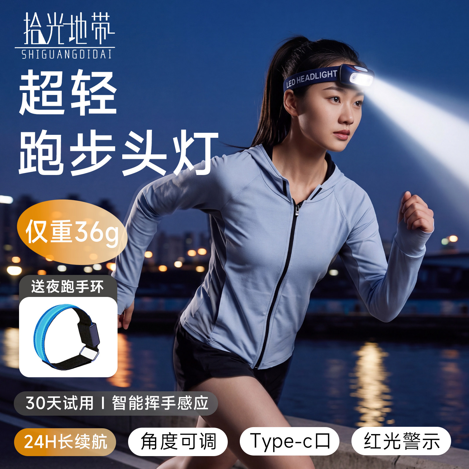 跑步灯夜跑头灯2026新款强光超亮充电户外登山头戴式照明超长续航