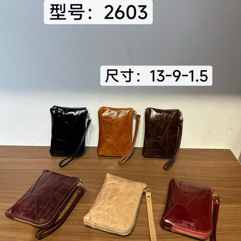 复古油蜡皮短款拉链钱包