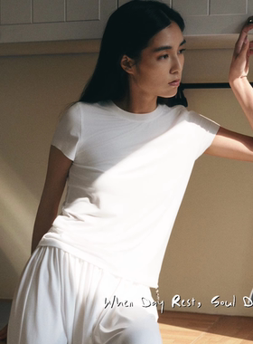 SerOra懒人百搭凉感短T云朵质感短袖外缝线双层领基础百搭短袖T恤