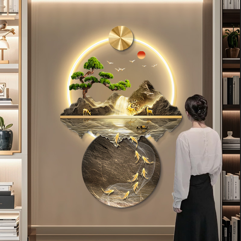 玄關(guān)裝飾畫(huà)入戶正對(duì)門(mén)過(guò)道進(jìn)門(mén)生財(cái)東墻新中式流水生財(cái)山水風(fēng)景畫(huà)