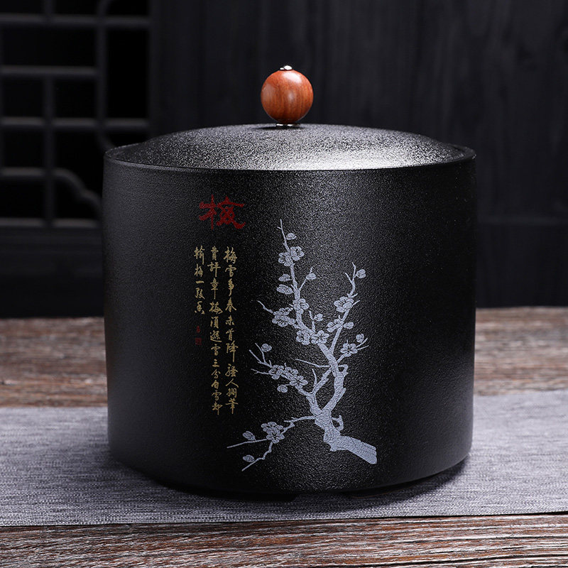 中式复古2斤装粗陶茶叶罐大号陶瓷密封罐家用普洱200克茶饼储存罐