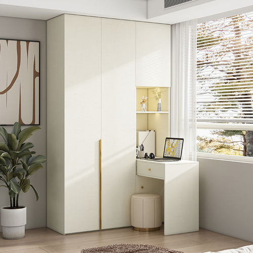 衣柜连书桌一体卧室儿童电脑桌组合90度转角书柜带伸缩学习桌子