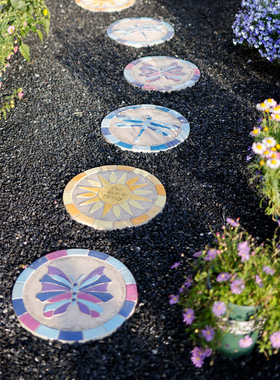 花园踏步石庭院草坪脚踏石园林汀步石防滑石板彩色垫脚石铺路石