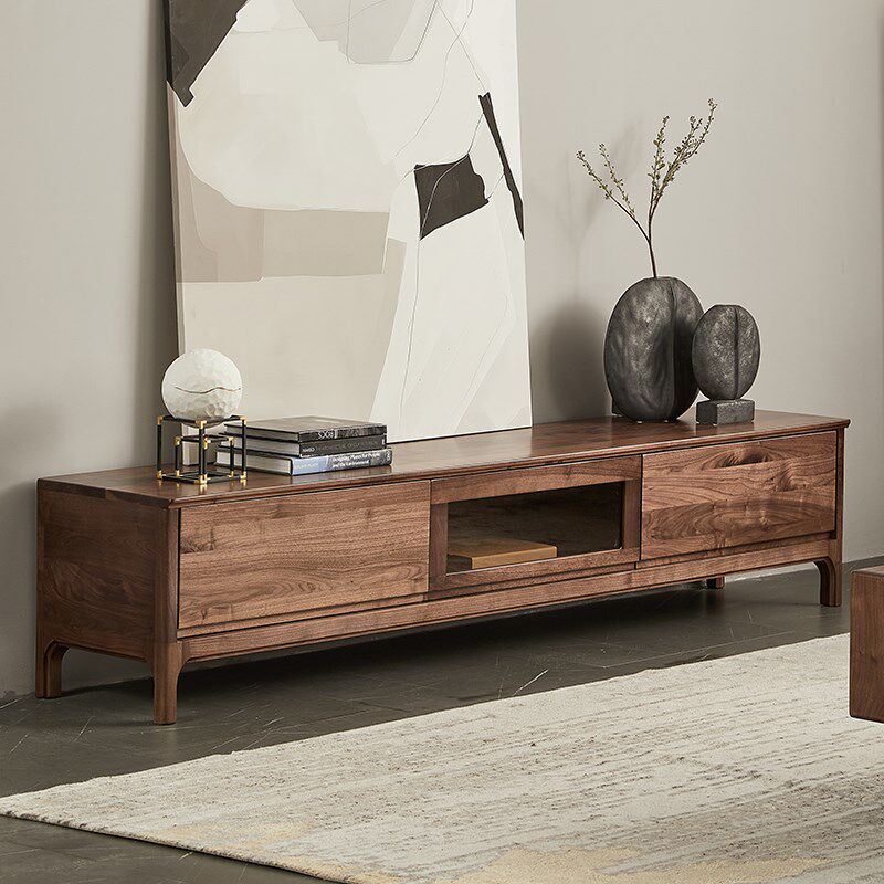 全实木电视柜北美黑胡桃木2米电视柜现代简约客厅家用视听柜地柜