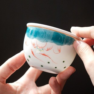 手绘主人杯单杯茶杯釉下彩品茗杯功夫茶具个人专用杯陶瓷家用茶盏