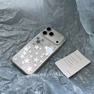 猫猫耶耶壳壳｜素裹银装 ins风烫银星星贴纸DIY手机壳软壳适用华为mate70pro苹果17pro Max小米17vivox300pro