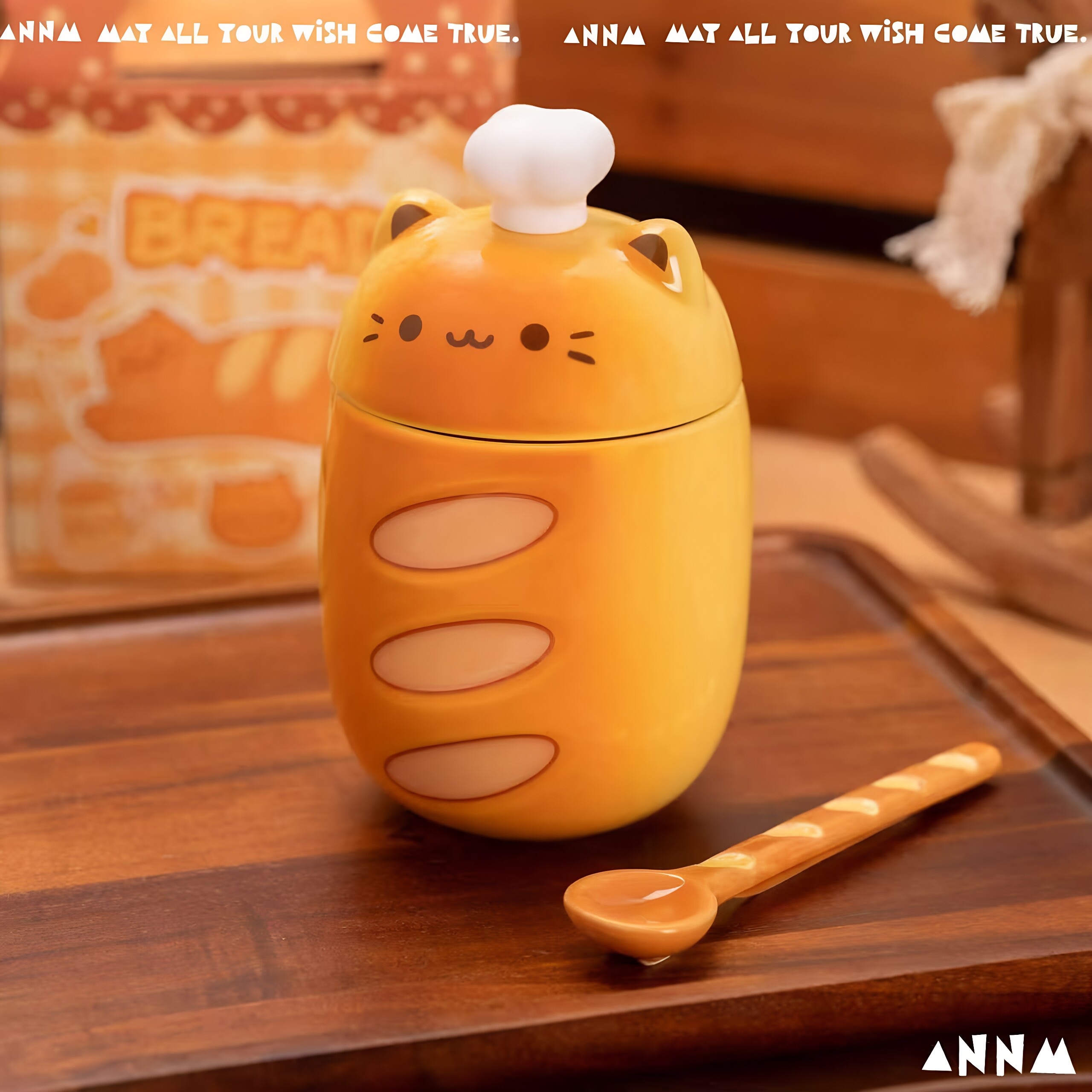 可爱面包猫咪陶瓷马克杯带盖勺喝水杯礼盒伴手礼生日礼物少女