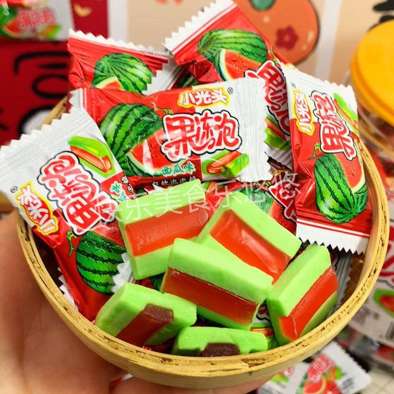 泡泡糖小光头果冻泡泡糖西瓜味儿童夹心超软泡泡糖8090后休闲