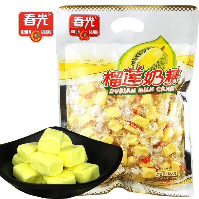 海南糖果榴莲奶糖 春光榴莲奶糖450g 榴莲软糖海南特产大袋