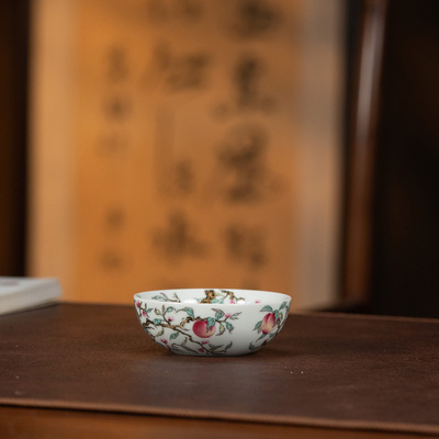 【利贞｜粉彩寿桃普洱杯】手工制瓷器主人杯约110cc福利系列DC