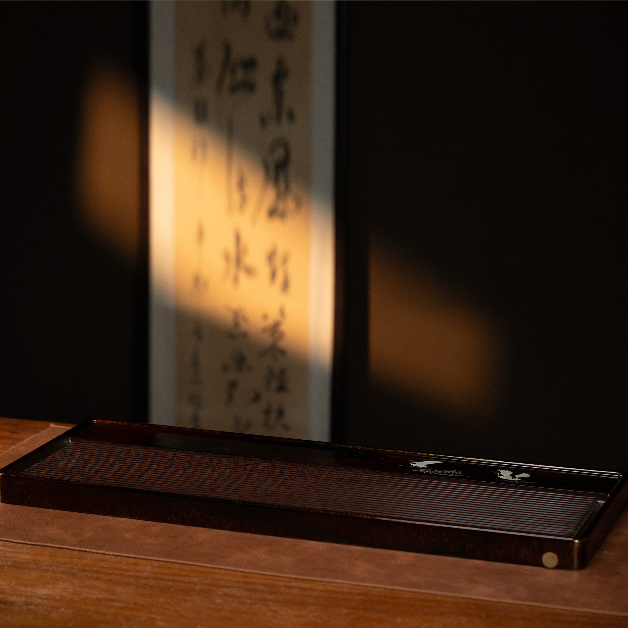 【利贞|大漆仙鹤电木茶盘】长78.5cm*30cm 大漆工艺 茶具LZF