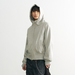 重磅毛圈立体剪裁纯色落肩连帽拉链卫衣秋 boxy短款 Azure lisseur