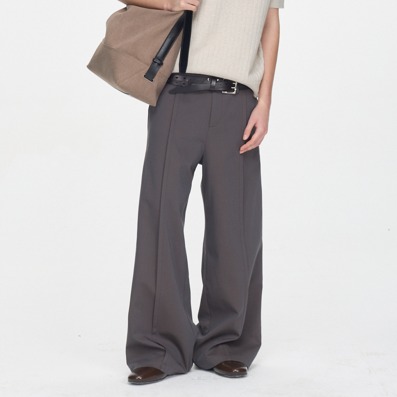 AzureLisseur醋酸打褶直筒西裤